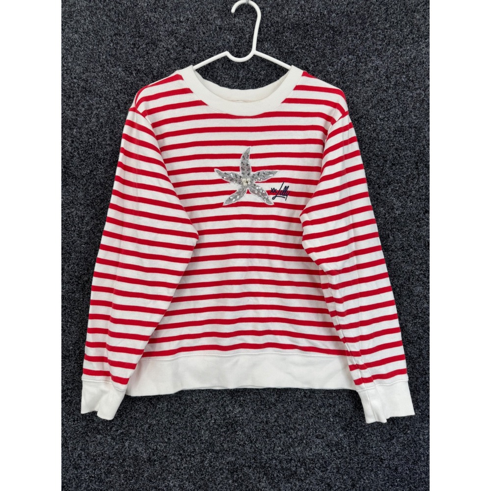 Lilly Pulitzer Red White Striped Starfish Sequin Sweatshirt Womens Medium